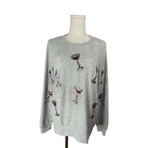 Tru Self Gray Sequin Martini Glass Graphic Sweatshirt Size M NWT